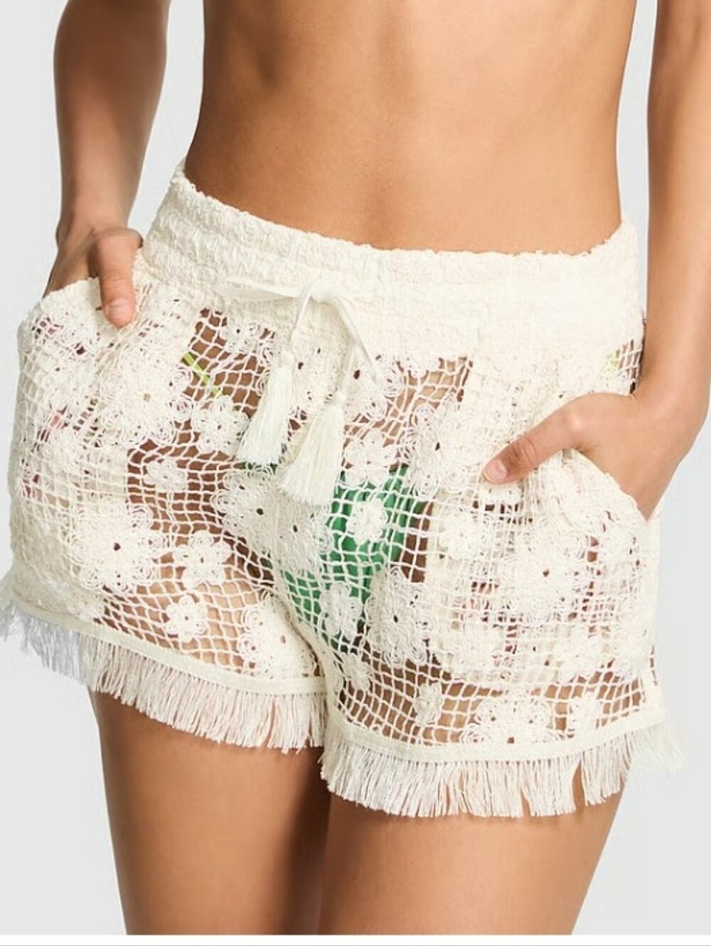 VS Pink Beach Blooms Crochet Beach Shorts Sz Lg